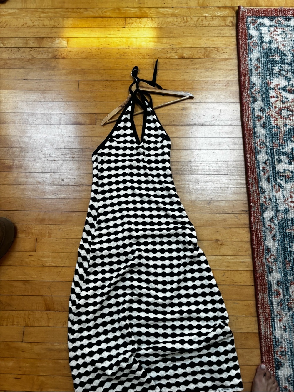 ASOS Black and White Halter Maxi Dress - Wavy Stripe Print